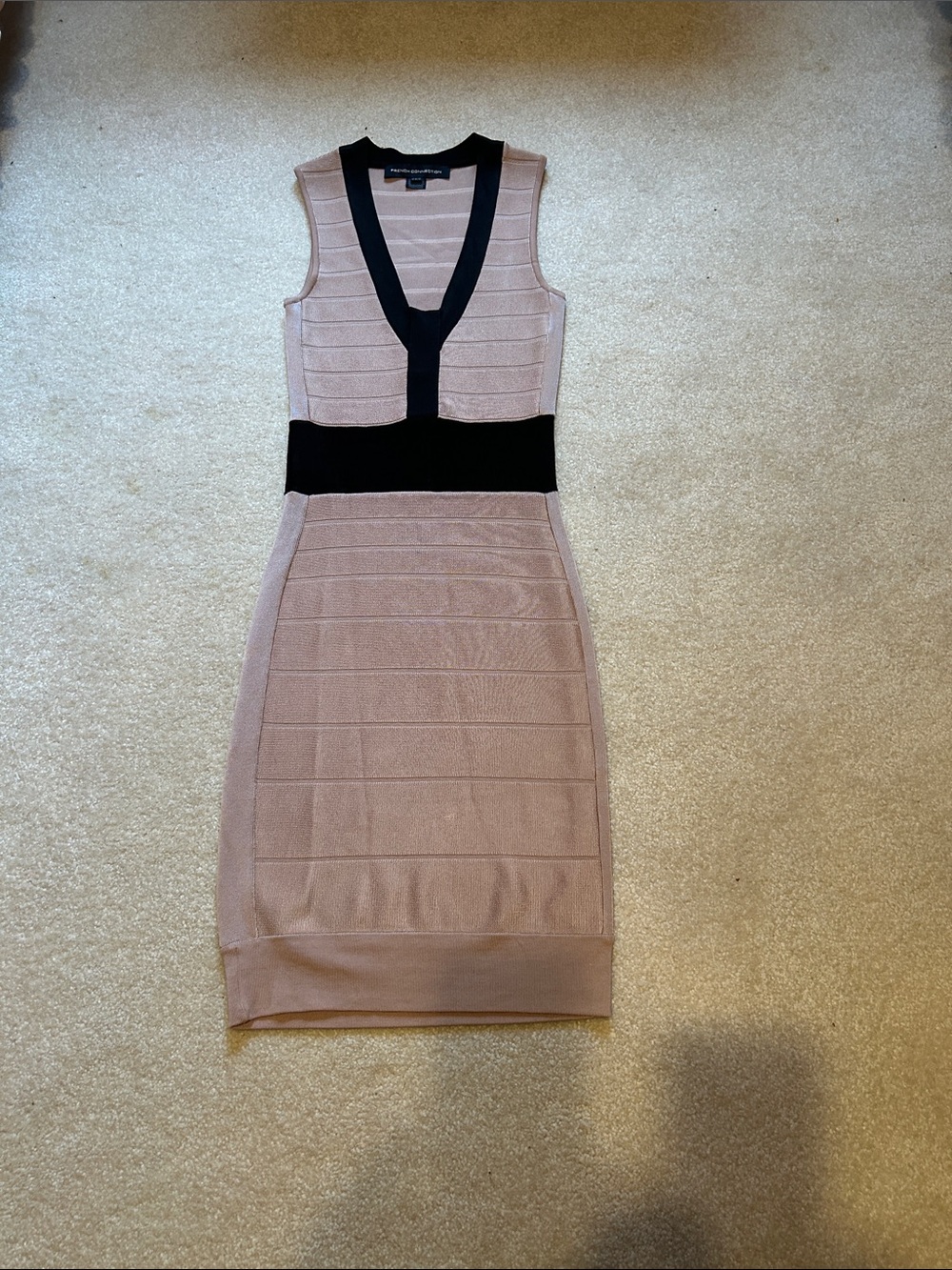 French Connection Blush Midi Dress with Black Trim